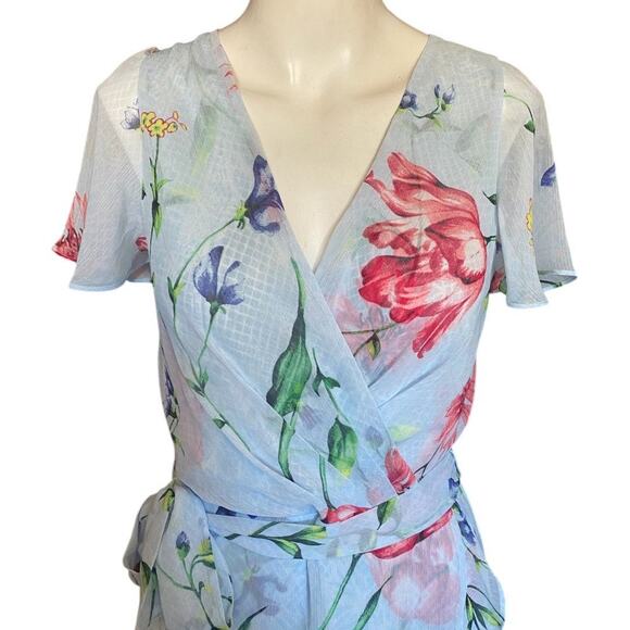 White House Black Market Flutter Wrap Midi Springtime Size 2 NWTs Retails 190$ - Picture 3 of 10